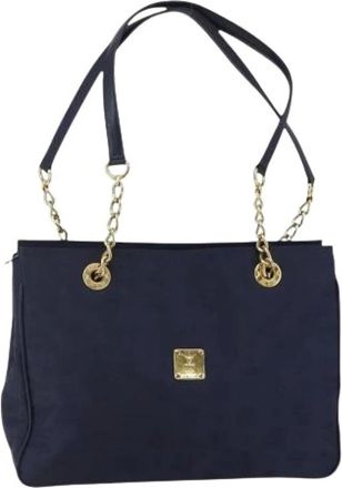 MCM Pre-owned Shoulder Bags, female, Blue, Size: ONE SIZE Pre-owned Canvas Shoulder Bag