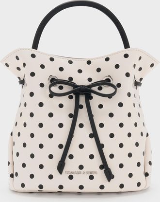 Charles & Keith Hazel Polka-Dot Bow Bucket Bag