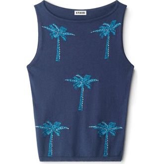 Staud Arden Embroidered Palm Tree Top in Navy at Nordstrom, Size X-Small