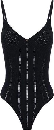 Elisabetta Franchi Body, female, Black, Size: S Knit Openwork Bodysuit