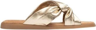Unisa Gouden Leren Sandaal met Strikbanden - Dames - Sandalen - Geel - 38 EU - Schoenen