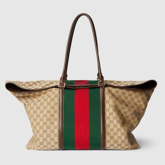 Gucci GG Duffle Bag With Web, Beige, GG Canvas