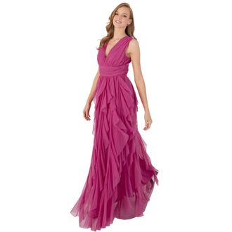 Anaya with Love Womens Maxi for Women Ladies Long Evening Gown V Neck Back Keyhole Ruffle Sleeveless Wedding Dress, Purple, 26 UK