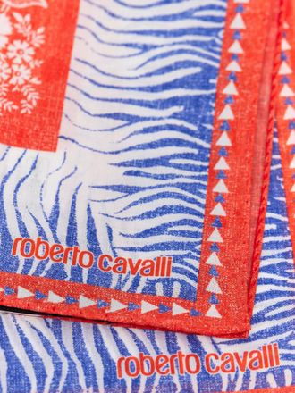 Roberto Cavalli zebra-pattern logo cotton scarf - men - Cotton - One Size - Blue
