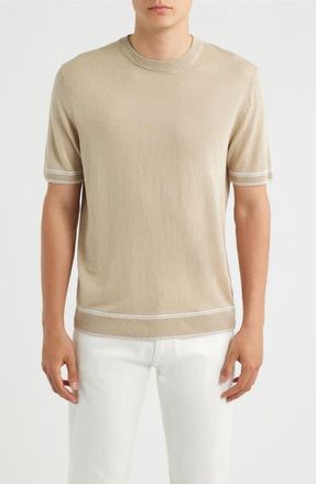 BOSS Norberto Linen Blend Short Sleeve Sweater in Open Beige at Nordstrom, Size Xx-Large