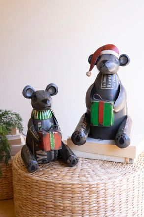 Kalalou Set Of Two Recycled Metal Christmas Black Bears