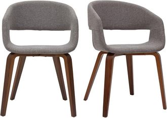 Miliboo Sedie design in tessuto grigio chiaro e base in legno scuro (set di 2) SLAM