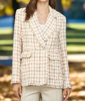 Fate Fray Detail Tweed Blazer In Ivory Multi