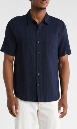 JANE + MERCER Short Sleeve Seersucker Shirt in Navy at Nordstrom Rack, Size X-Large