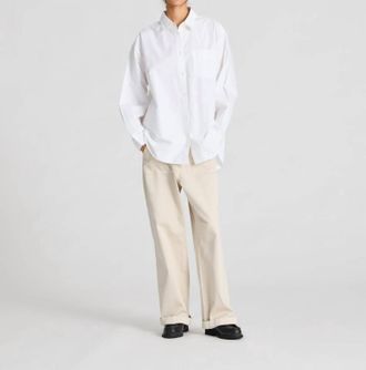 Astrid Poplin Button Down Shirt In White