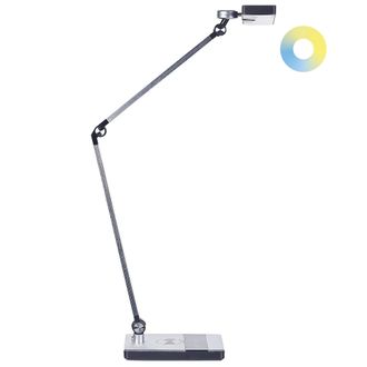 Beliani L&aacute;mpara De Mesa Led De Metal Plateado Interruptor T&aacute;ctil Cargador Inal&aacute;mbrico Lacerta