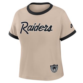 Nike Las Vegas Raiders Rewind Ringer Mod Nike Womens NFL Cropped T-Shirt in Brown | 04N90J2R8DV-X5Q