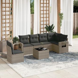 vidaXL Set De Sof&aacute;s De Jard&iacute;n 7 Piezas Con Cojines Rat&aacute;n Pe Gris Vidaxl