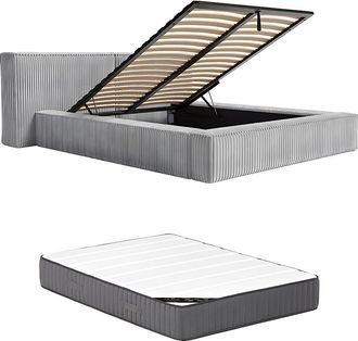 Vente-Unique Canap&eacute; abatible 180 x 200 cm - Pana gruesa - Gris claro + Colch&oacute;n - TIMANO de Pascal Morabito