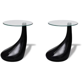 vidaXL Mesa De Centro Superficie Redonda Vidrio 2 Uds Negro Brillante Vidaxl