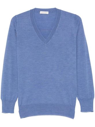 Le Tricot Perugia V-neck sweater - women - Virgin Wool - L - Blue
