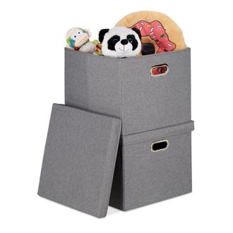 Relaxdays Relaxdays - Cajas Almacenaje Set 4, Cestos Organizadores Plegables Tapa, 51 L C/u, Cuadradas, 34x43x43 Cm, Color Gris