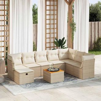vidaXL Set De Sof&aacute;s De Jard&iacute;n Con Cojines 9 Pzas Rat&aacute;n Sint&eacute;tico Beige Vidaxl
