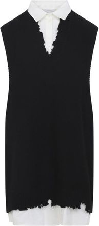 Maison Margiela Black Distressed Knit Vest Dress