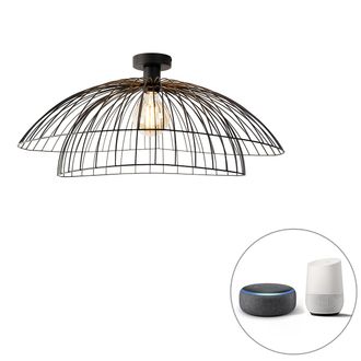 QAZQA Qazqa Dise&ntilde;o Plaf&oacute;n Inteligente Negro 60 Cm Con Wifi G95 - Pua Acero Redonda Adecuado Para Led Max. 1 X 4.9 Watt