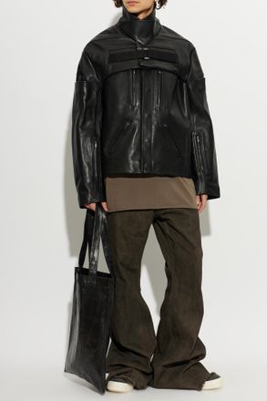 Rick Owens Leather Jacket With Collar, Mens, Black