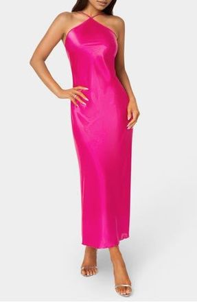 Bebe Satin Halter Dress in Fuchsia at Nordstrom Rack, Size X-Large