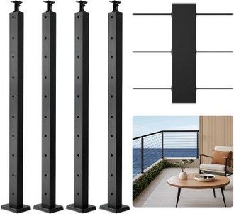 OEM Poste De Barandilla De Cable, 4 Pcs Postes De Barandilla 91,4 X 2,5 X 5 Cm Poste De Riel De Cable De Acero Inoxidable Sus304 Con Soporte Horizontal Y 