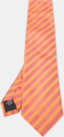 Moschino Orange/pink Diagonal Striped Silk Tie