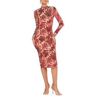 Avec Les Filles Mock Neck Long Sleeve Burnout Velvet Cocktail Dress in Burgundy at Nordstrom Rack, Size 14