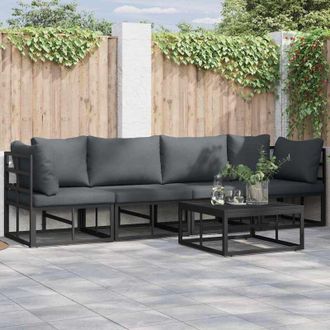 vidaXL Conjunto De Sof&aacute; De Jard&iacute;n Con Coj&iacute;n 4 Pcs Negro Aluminio