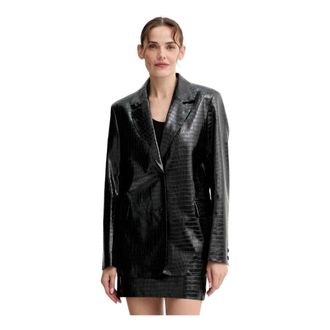 Isabelle Blanche Jassen, Dames, Zwart, M, Leer, Enkelrijige Blazer