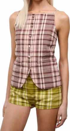 Staud Una Vest Style Top In Tuscany Plaid