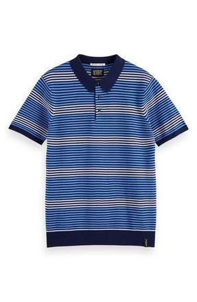 Scotch & Soda Structured Stripe Cotton Knit Polo in Blue Multi Stripe at Nordstrom Rack, Size Xx-Large
