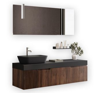 Aquadesign Mueble de ba&ntilde;o 7 piezas en mdf roble oscuro