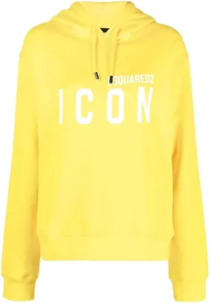 Dsquared2 Hoodie met trekkoord en logo-opdruk - Dames - Hoodies - Geel - L - Katoen - Hoodies & sweatvesten