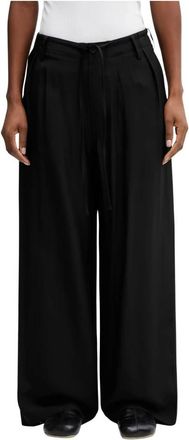 Yohji Yamamoto Wijde broek - Dames - Wijde Broeken - Zwart - XS - Katoen - Broeken