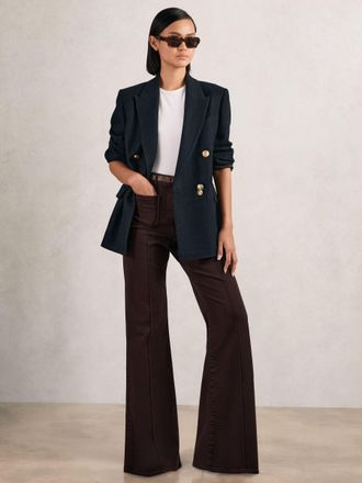 Reiss Burgundy Petite Patch-pocket Flared Jeans, 24