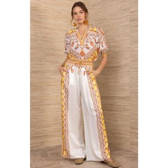 Hale Bob Danica Silk Charmeuse Pant in Gold at Nordstrom, Size Medium 32