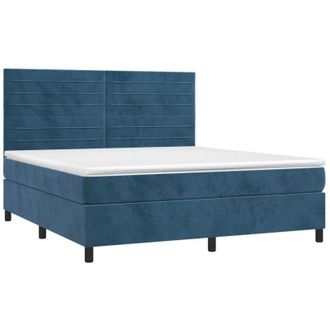 vidaXL Vidaxl - Cama Box Spring Colch&oacute;n Y Led Terciopelo Azul Oscuro 180x200 Cm