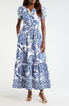 CeCe by Cynthia Steffe Floral Smocked Waist Maxi Dress in Classic Navy at Nordstrom, Size Small