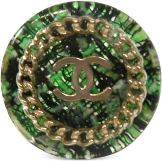 Chanel CC tweed ring - women - Plastic - One Size - Green