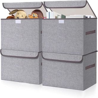 No Brand Caja De Almacenamiento De Tela - Cesta De Almacenamiento Plegable Con Tapa, Caja De Almacenamiento Para Ropa Y Mantas, Organizador De Armario C&uacute;bico -