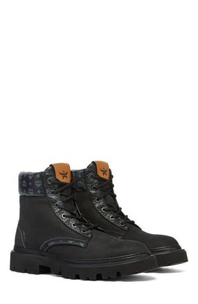 MCM Female Ankle Boots in Nubuck and Monogram Print Leather in Black at Nordstrom, Size 39