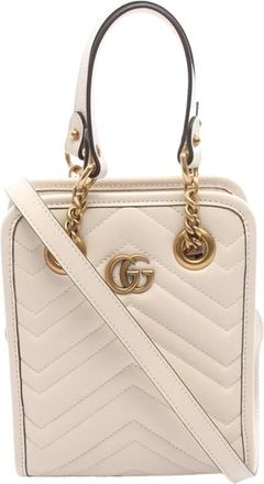 Gucci Pre-owned Vintage Chevron Leather Top Handle Bag - Dames - Vintage Handtas - Wit - ONE Size - Leer - Vintage