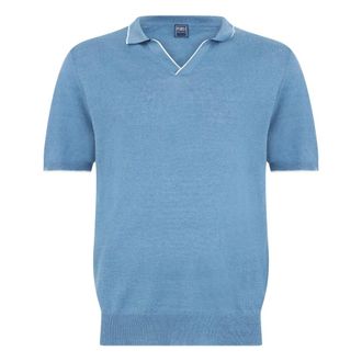 Fedeli V-neck Knitwear, male, Blue, Size: L Short-Sleeve Polo Sweater