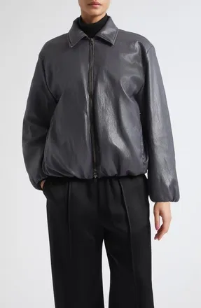 Herno Faux Leather Bomber Jacket in 9487 Charcoal at Nordstrom, Size 38