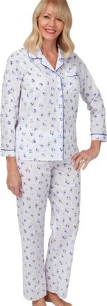 Marlon Womens Phillipa Woven Printed Easy-Care Polycotton Long Sleeve Pyjama, Penny Blue, 16-18