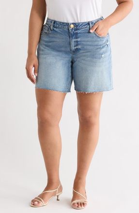 Kut from the Kloth Hailey High Waist Raw Hem Denim Bermuda Shorts in Focus at Nordstrom, Size 18W