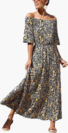 Lascana Floral Off Shoulder Maxi Dress in Black & Yellow at Nordstrom, Size 14