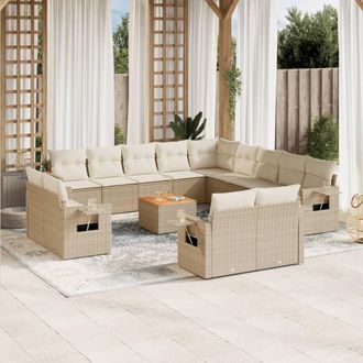 vidaXL Set Sof&aacute;s De Jard&iacute;n 14 Pzas Con Cojines Rat&aacute;n Sint&eacute;tico Beige Vidaxl